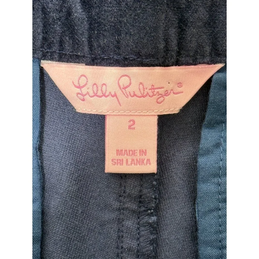 Lilly Pulitzer Size 2 Velvet Short Adie Navy Blue Embroidered Gold Pineapple - Picture 3 of 8